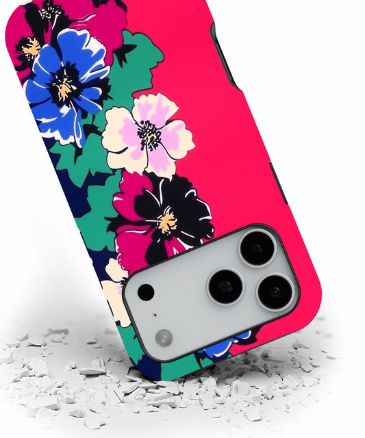 Double-Layer Semi-Handprinted Tough Matte Flowers iPhone Case