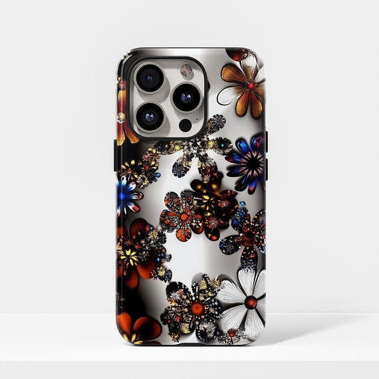 Double-Layer Semi-Handprinted Tough Matte Flowers iPhone Case