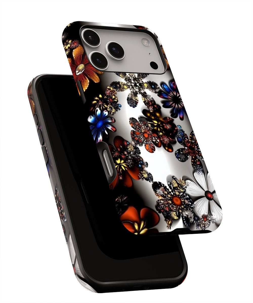 Double-Layer Semi-Handprinted Tough Matte Flowers iPhone Case
