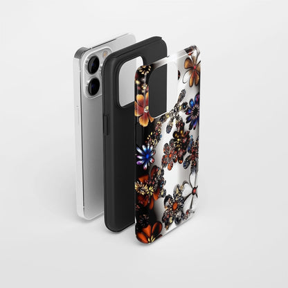Double-Layer Semi-Handprinted Tough Matte Flowers iPhone Case