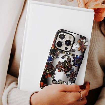 Double-Layer Semi-Handprinted Tough Matte Flowers iPhone Case