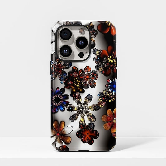 Double-Layer Semi-Handprinted Tough Matte Flowers iPhone Case