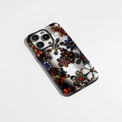Double-Layer Semi-Handprinted Tough Matte Flowers iPhone Case