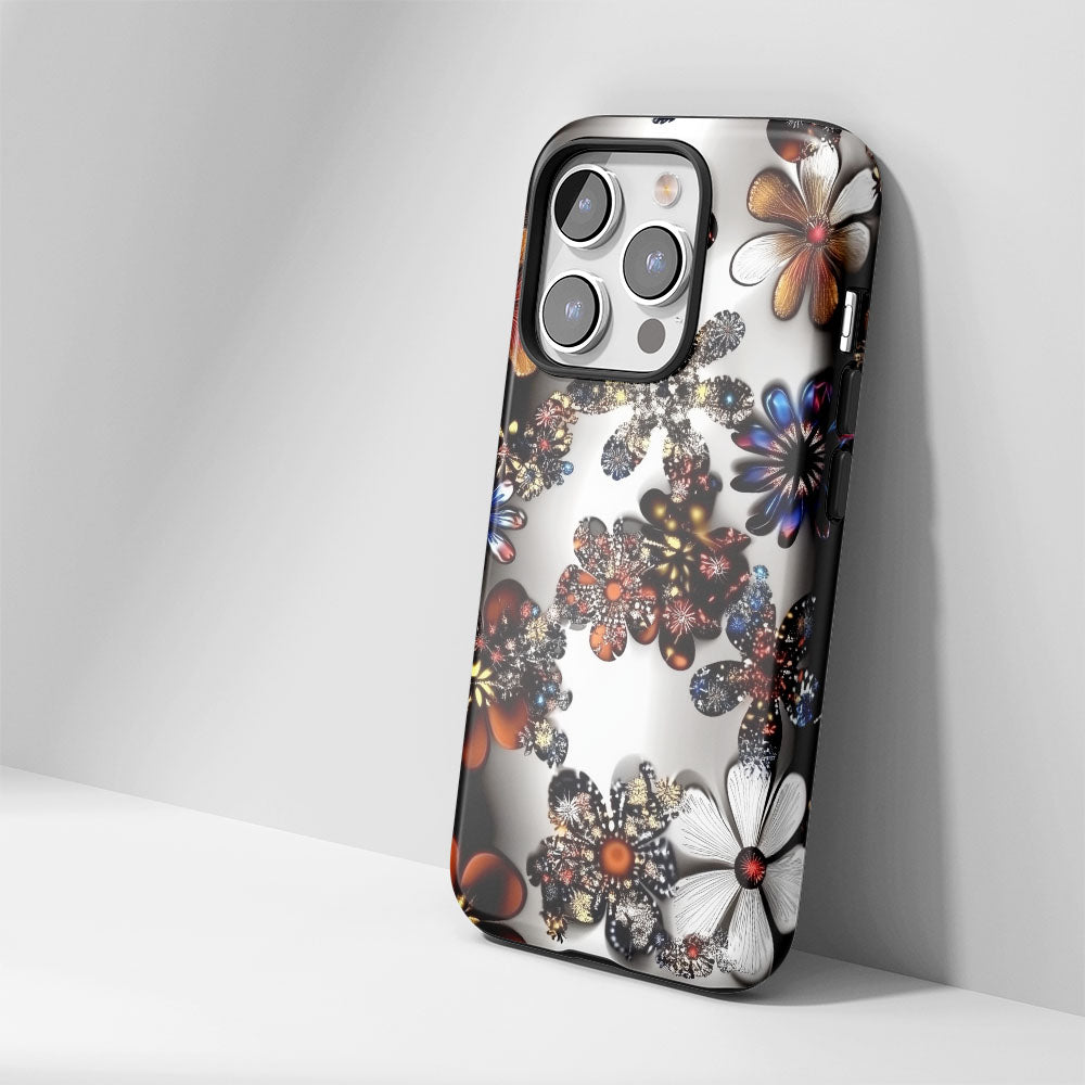 Double-Layer Semi-Handprinted Tough Matte Flowers iPhone Case