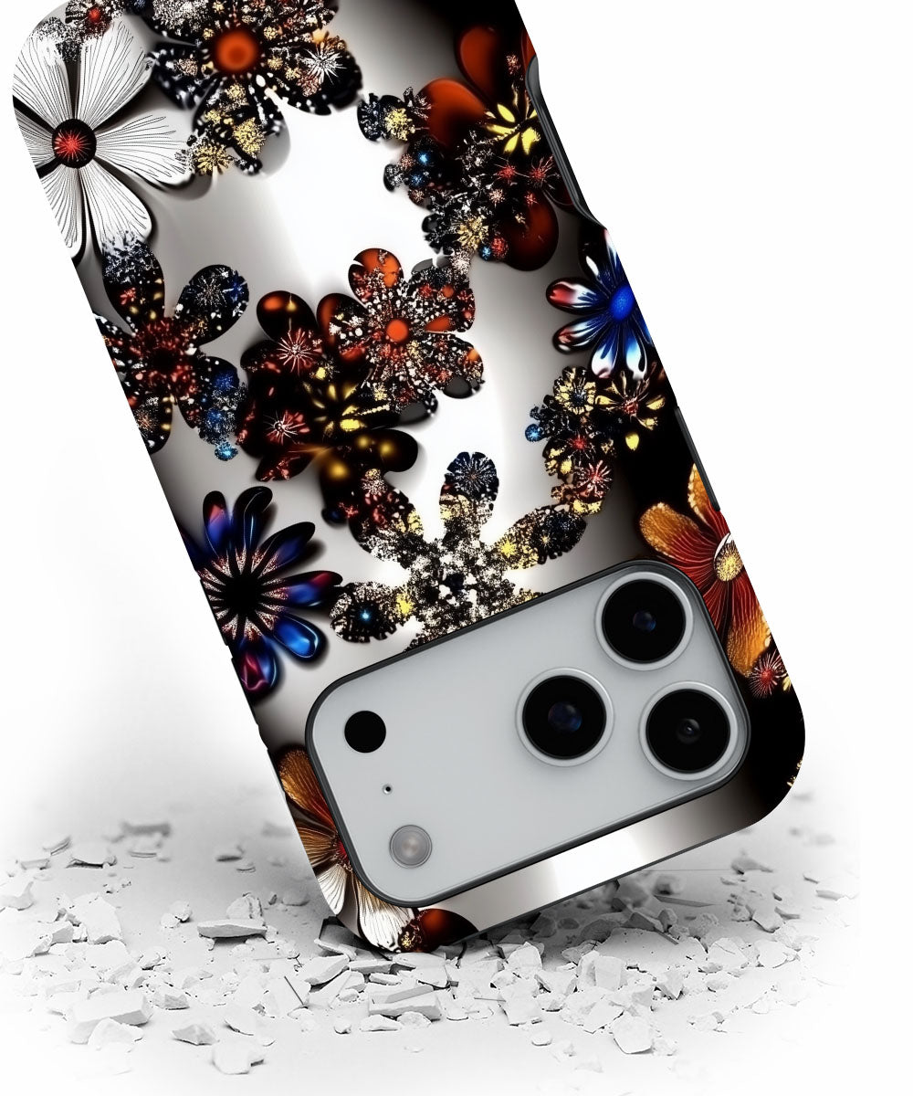 Double-Layer Semi-Handprinted Tough Matte Flowers iPhone Case
