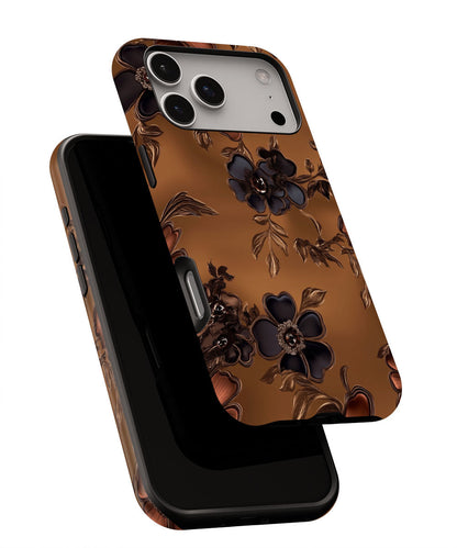 Double-Layer Semi-Handprinted Tough Matte Flowers iPhone Case