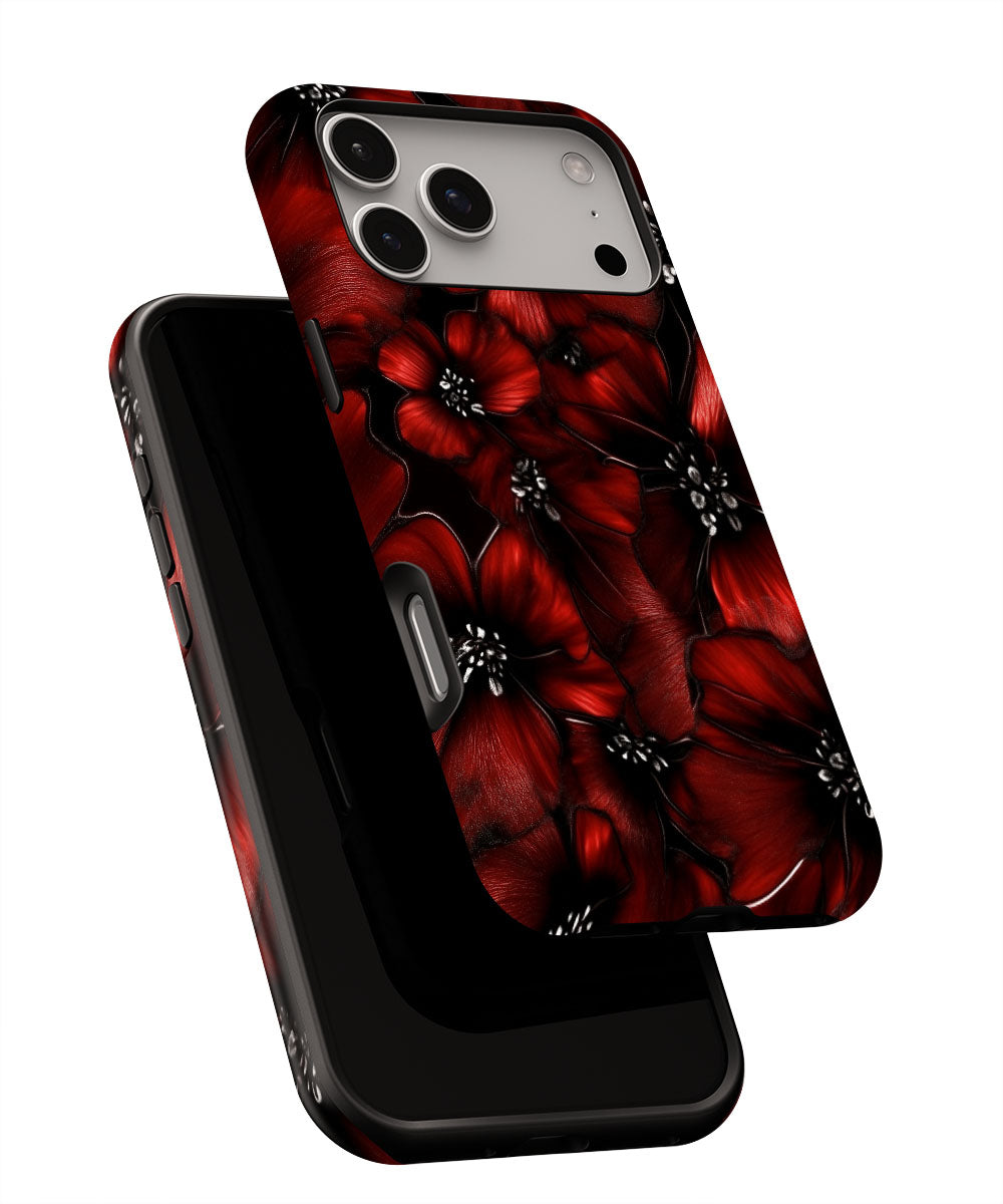 Double-Layer Semi-Handprinted Tough Matte Flowers iPhone Case