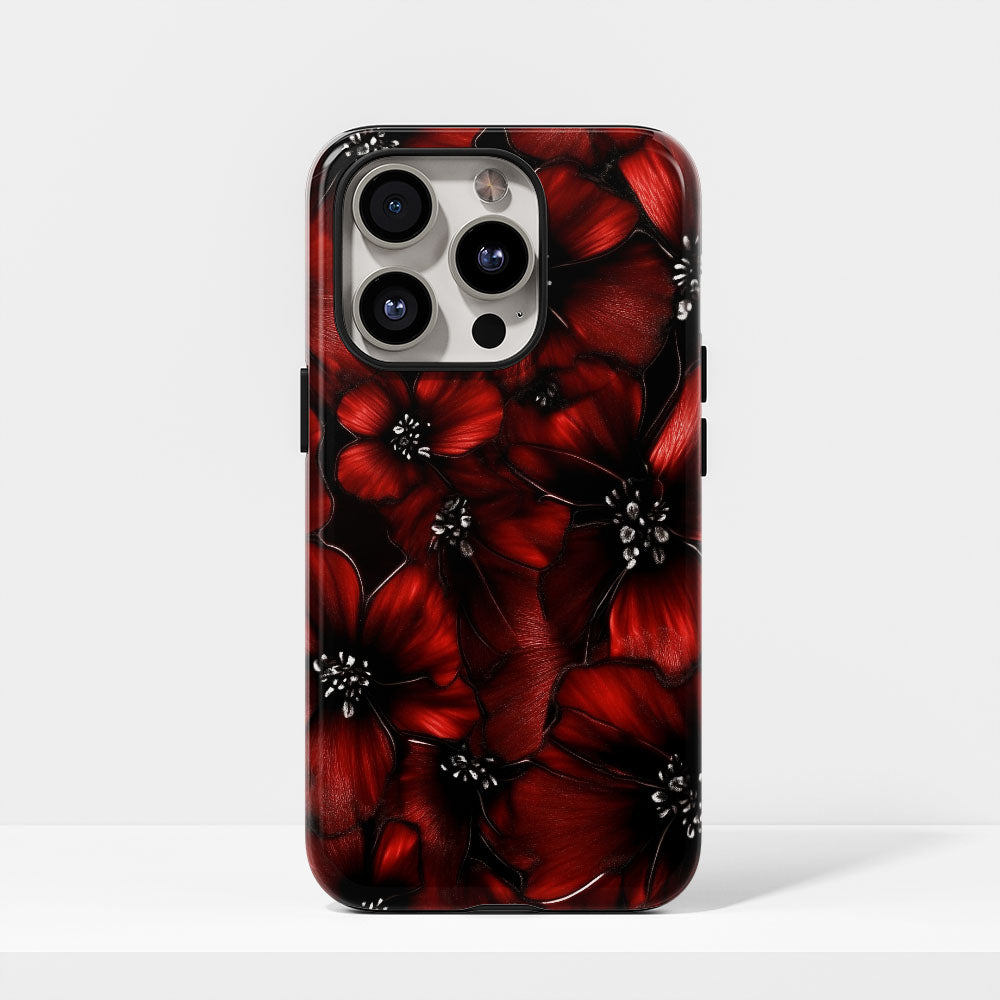 Double-Layer Semi-Handprinted Tough Matte Flowers iPhone Case