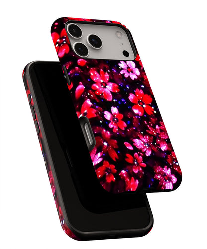 Double-Layer Semi-Handprinted Tough Matte Flowers iPhone Case