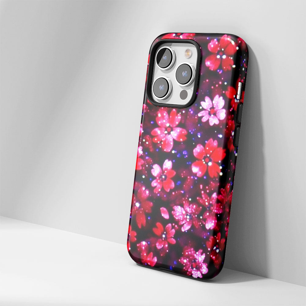 Double-Layer Semi-Handprinted Tough Matte Flowers iPhone Case