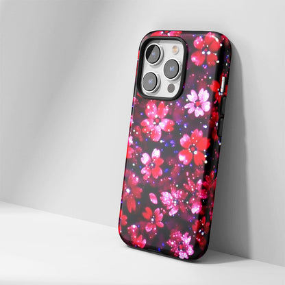 Double-Layer Semi-Handprinted Tough Matte Flowers iPhone Case