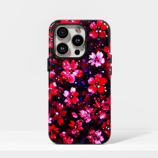 Double-Layer Semi-Handprinted Tough Matte Flowers iPhone Case
