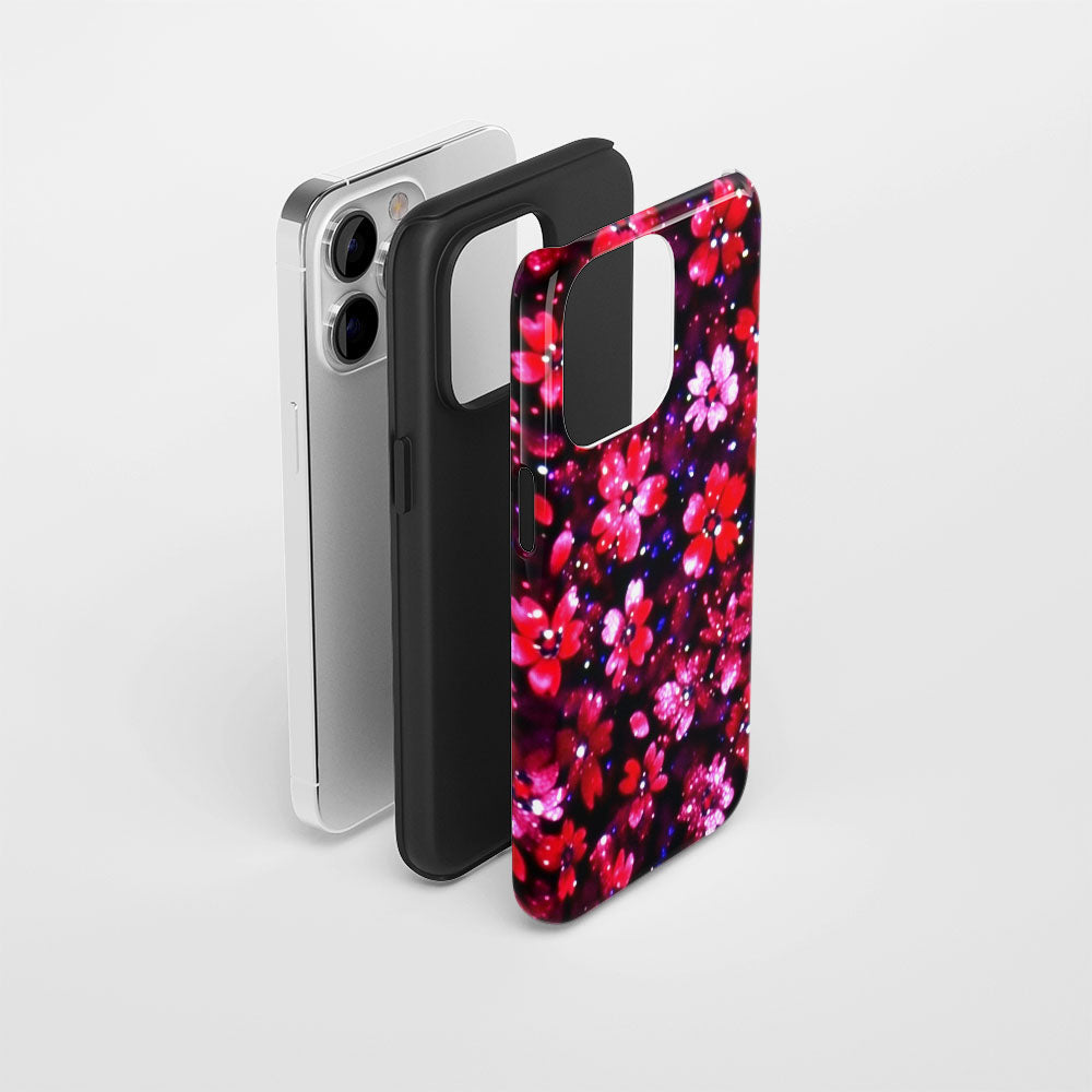 Double-Layer Semi-Handprinted Tough Matte Flowers iPhone Case
