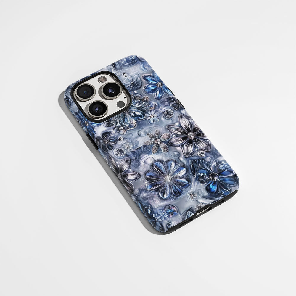 Double-Layer Semi-Handprinted Tough Matte Flowers iPhone Case