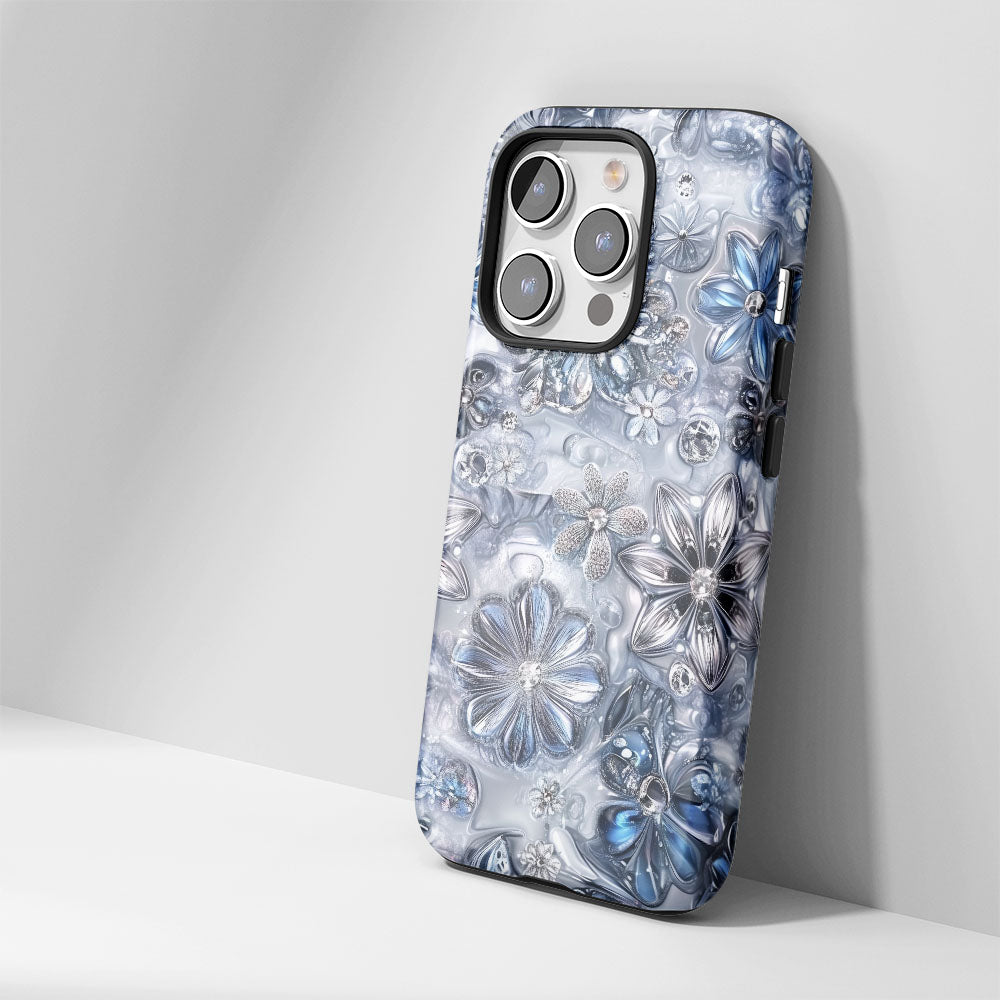 Double-Layer Semi-Handprinted Tough Matte Flowers iPhone Case
