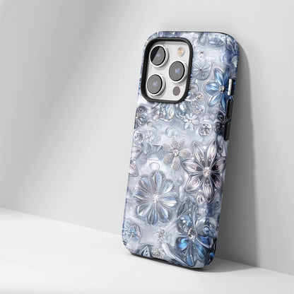 Double-Layer Semi-Handprinted Tough Matte Flowers iPhone Case