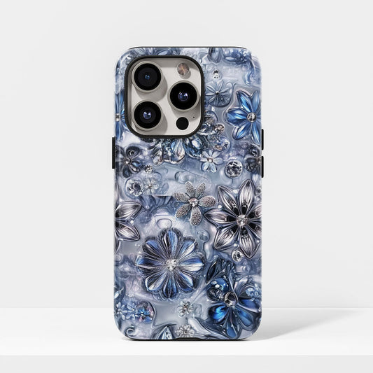 Double-Layer Semi-Handprinted Tough Matte Flowers iPhone Case