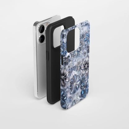 Double-Layer Semi-Handprinted Tough Matte Flowers iPhone Case