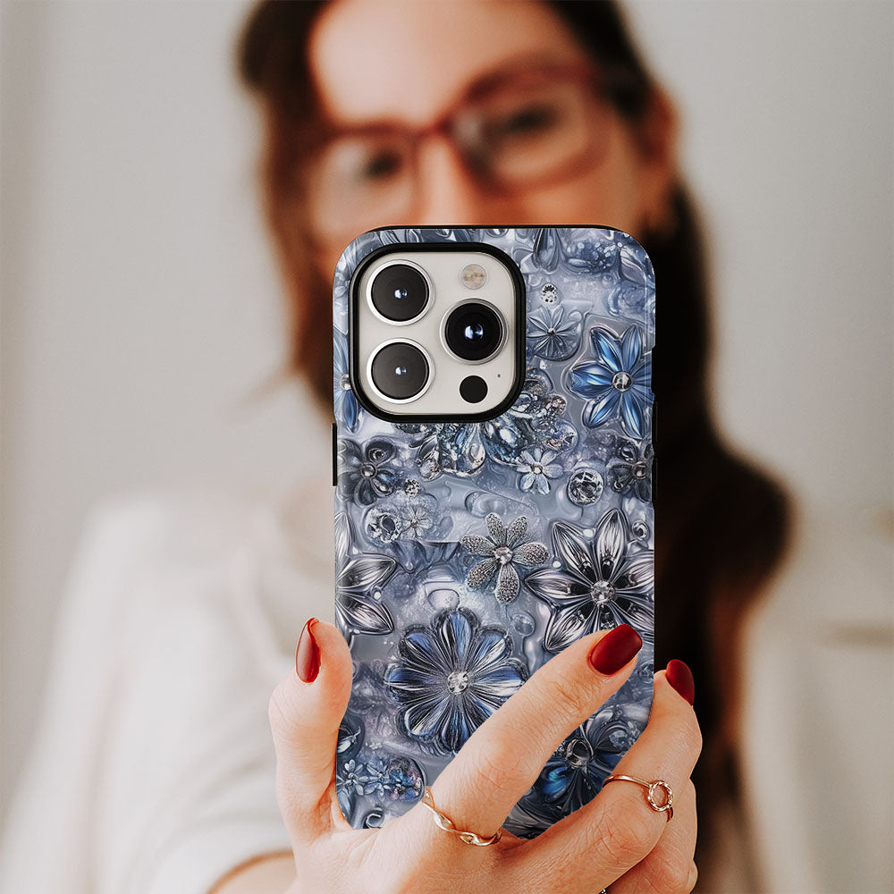 Double-Layer Semi-Handprinted Tough Matte Flowers iPhone Case