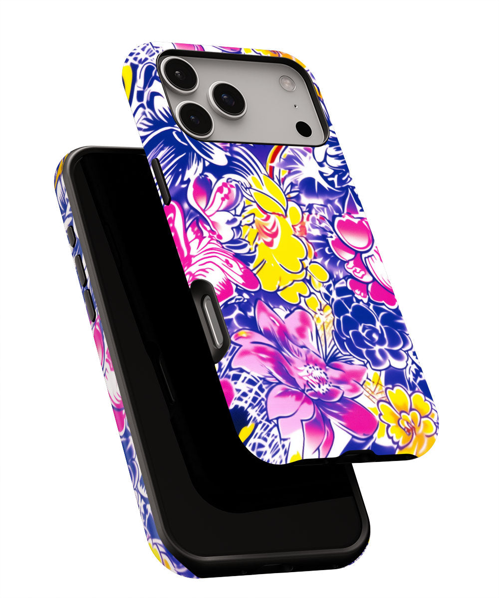 Double-Layer Semi-Handprinted Tough Matte Flowers iPhone Case
