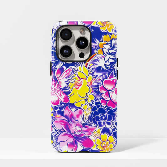 Double-Layer Semi-Handprinted Tough Matte Flowers iPhone Case