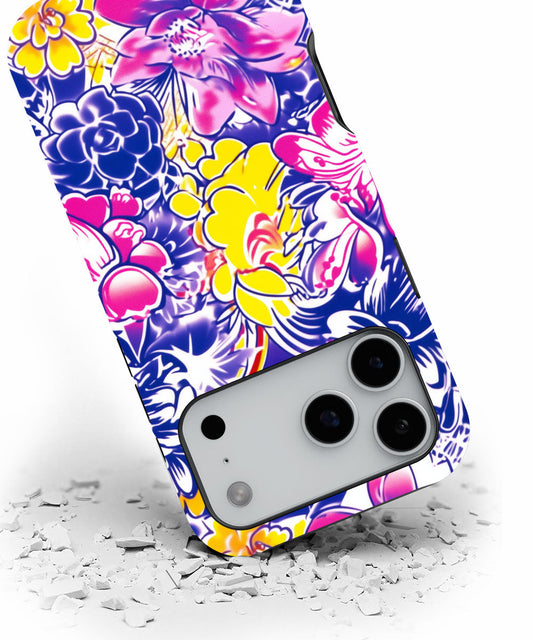 Double-Layer Semi-Handprinted Tough Matte Flowers iPhone Case