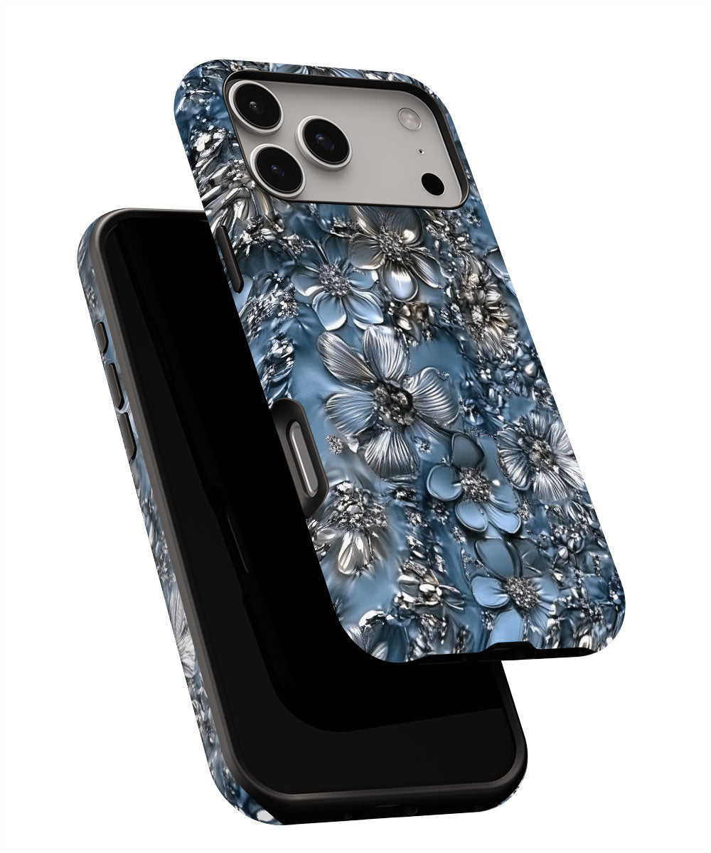 Double-Layer Semi-Handprinted Tough Matte Flowers iPhone Case