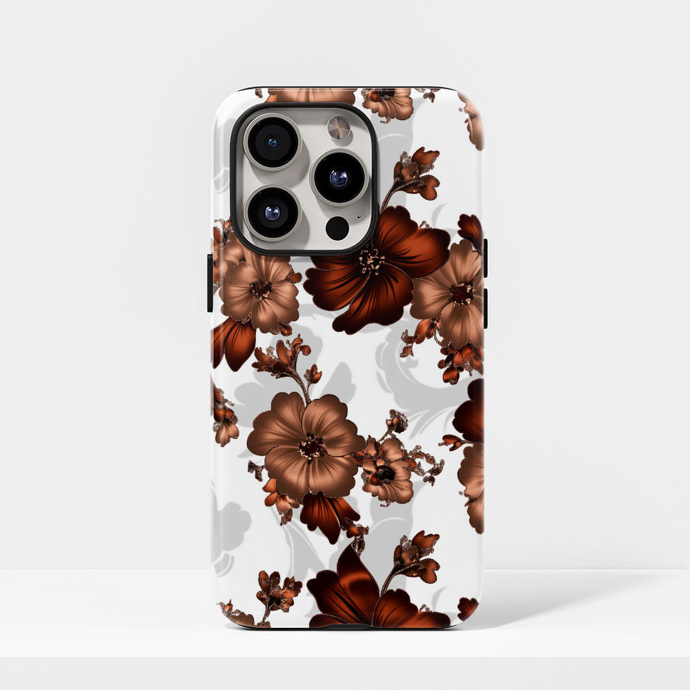 Double-Layer Semi-Handprinted Tough Matte Flowers iPhone Case