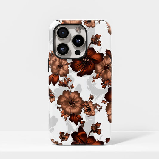 Double-Layer Semi-Handprinted Tough Matte Flowers iPhone Case