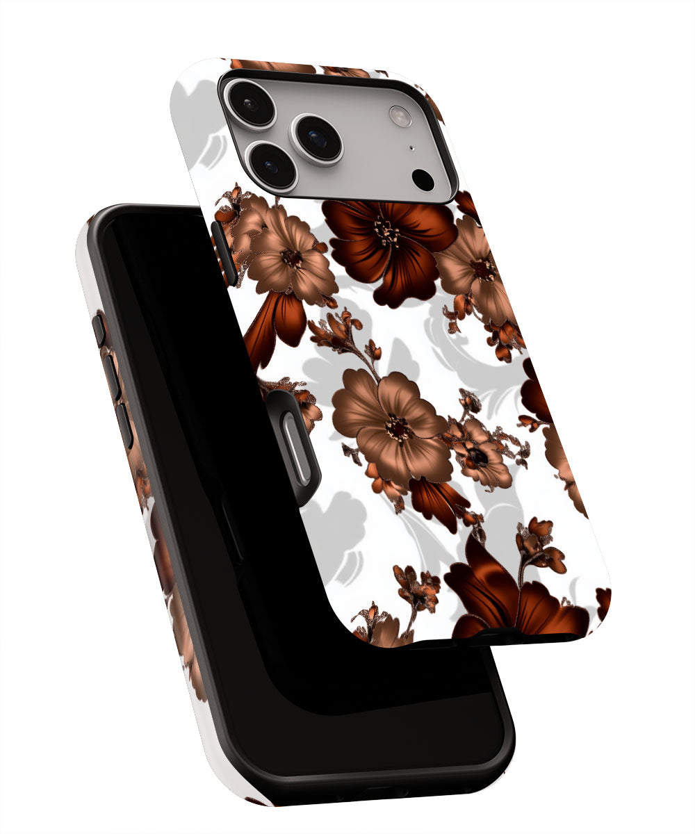 Double-Layer Semi-Handprinted Tough Matte Flowers iPhone Case