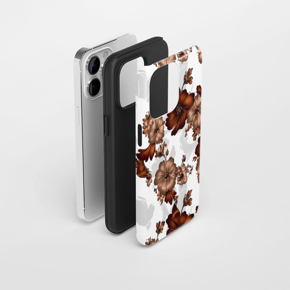 Double-Layer Semi-Handprinted Tough Matte Flowers iPhone Case