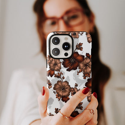 Double-Layer Semi-Handprinted Tough Matte Flowers iPhone Case