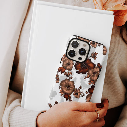 Double-Layer Semi-Handprinted Tough Matte Flowers iPhone Case