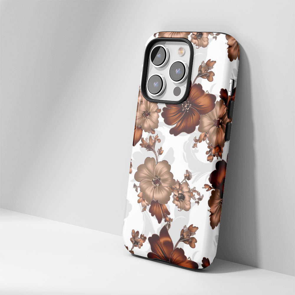 Double-Layer Semi-Handprinted Tough Matte Flowers iPhone Case