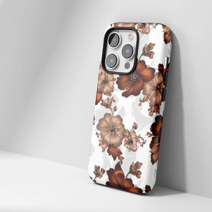 Double-Layer Semi-Handprinted Tough Matte Flowers iPhone Case