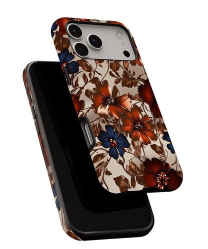 Double-Layer Semi-Handprinted Tough Matte Flowers iPhone Case