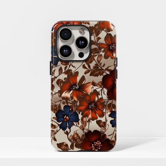 Double-Layer Semi-Handprinted Tough Matte Flowers iPhone Case