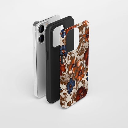 Double-Layer Semi-Handprinted Tough Matte Flowers iPhone Case
