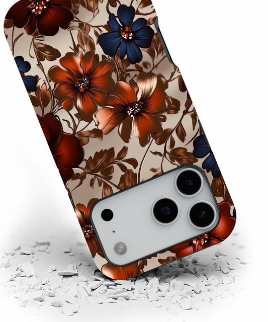 Double-Layer Semi-Handprinted Tough Matte Flowers iPhone Case