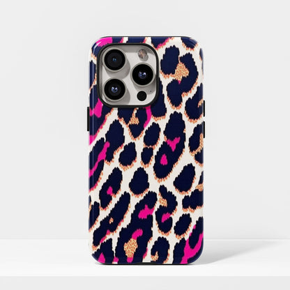 Double-Layer Semi-Handprinted Tough Matte Leopard Print iPhone Case