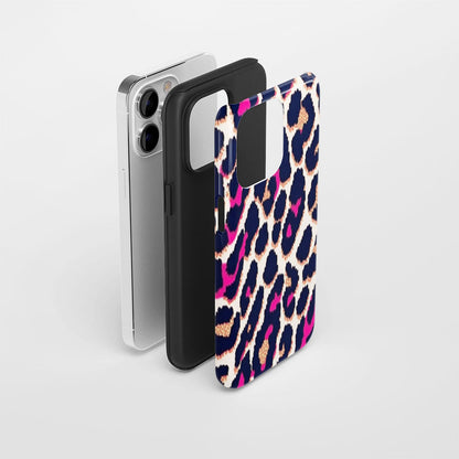 Double-Layer Semi-Handprinted Tough Matte Leopard Print iPhone Case