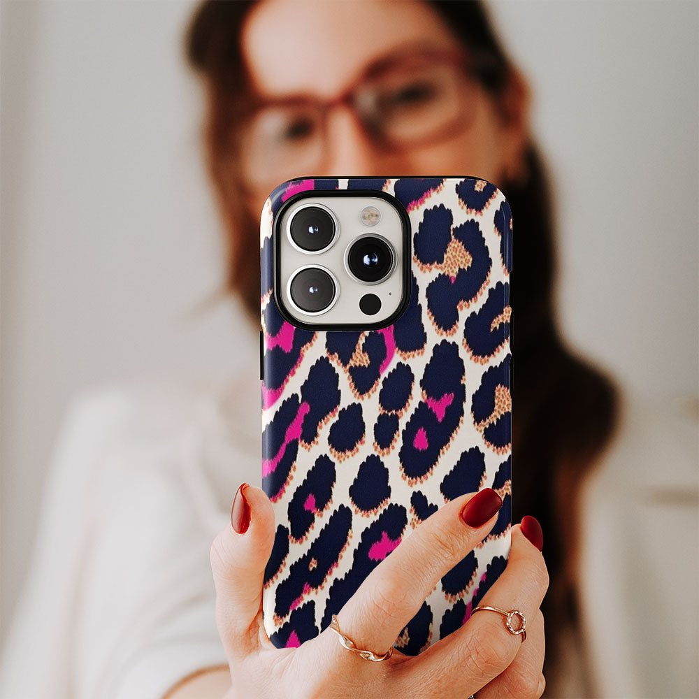 Double-Layer Semi-Handprinted Tough Matte Leopard Print iPhone Case