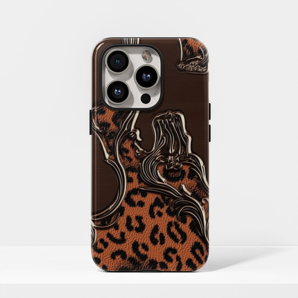 Double-Layer Semi-Handprinted Tough Matte Leopard Print iPhone Case