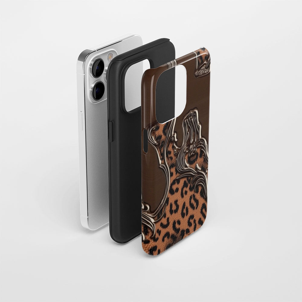 Double-Layer Semi-Handprinted Tough Matte Leopard Print iPhone Case