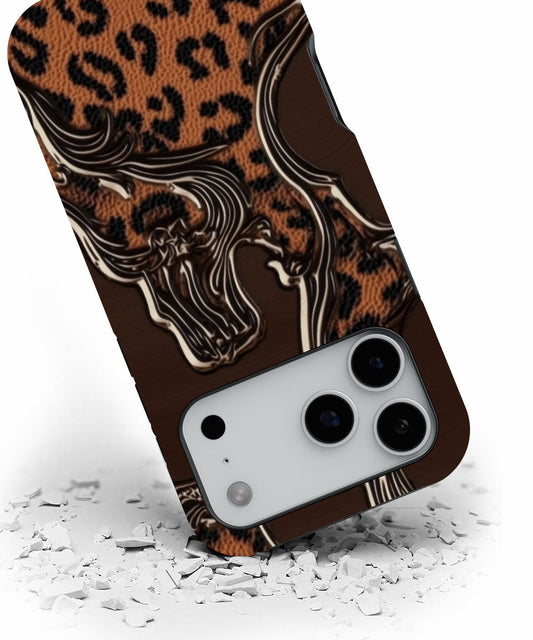 Double-Layer Semi-Handprinted Tough Matte Leopard Print iPhone Case