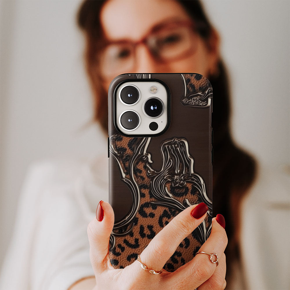 Double-Layer Semi-Handprinted Tough Matte Leopard Print iPhone Case