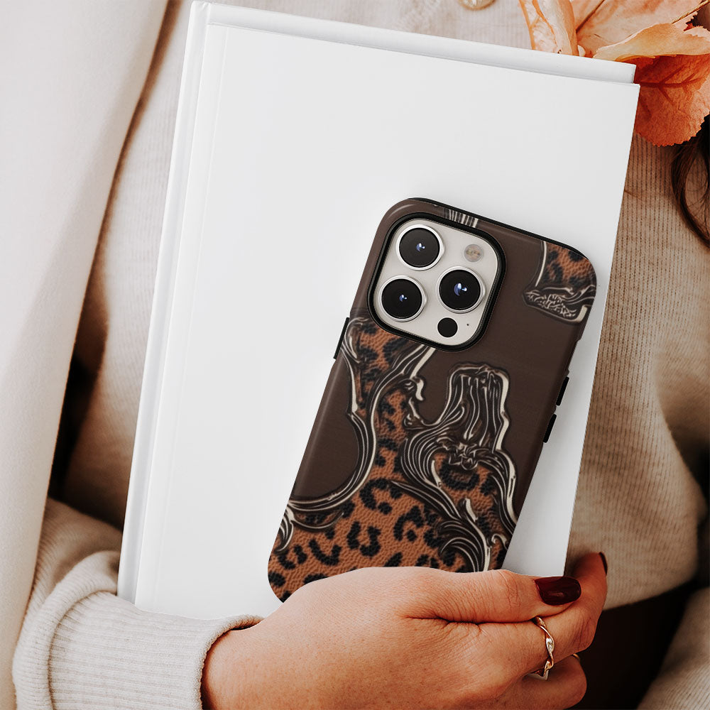 Double-Layer Semi-Handprinted Tough Matte Leopard Print iPhone Case