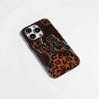 Double-Layer Semi-Handprinted Tough Matte Leopard Print iPhone Case