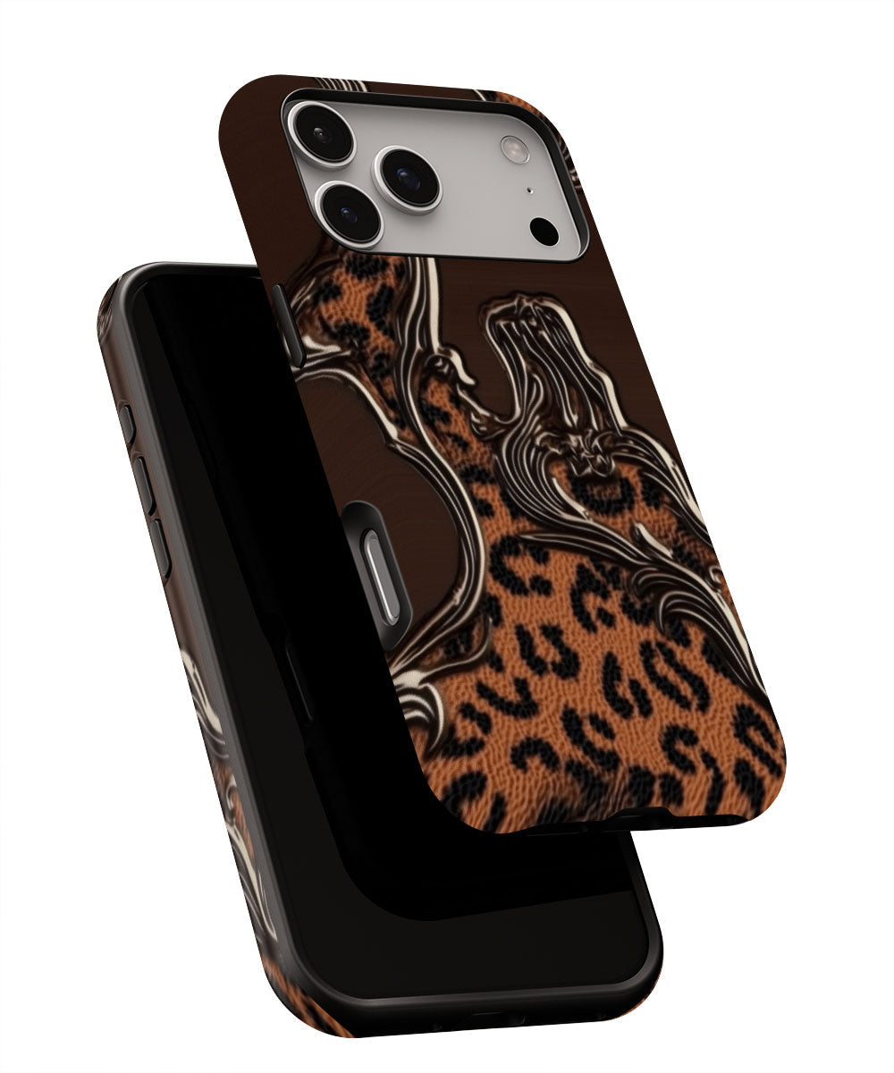 Double-Layer Semi-Handprinted Tough Matte Leopard Print iPhone Case