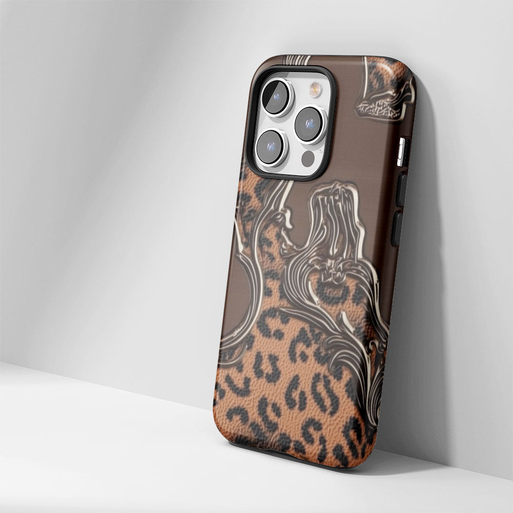 Double-Layer Semi-Handprinted Tough Matte Leopard Print iPhone Case